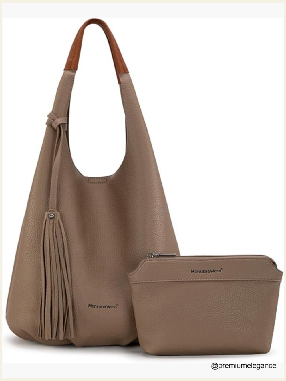 Slouchy Hobo Bag Set with Tassels - 2 Piece Set